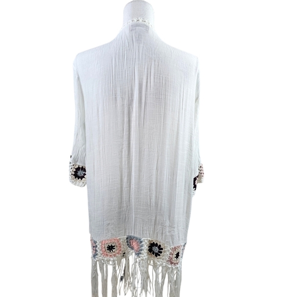 Oliver Fringe Crochet Boho Open Front Kimono Duster in S - Picture 5 of 7